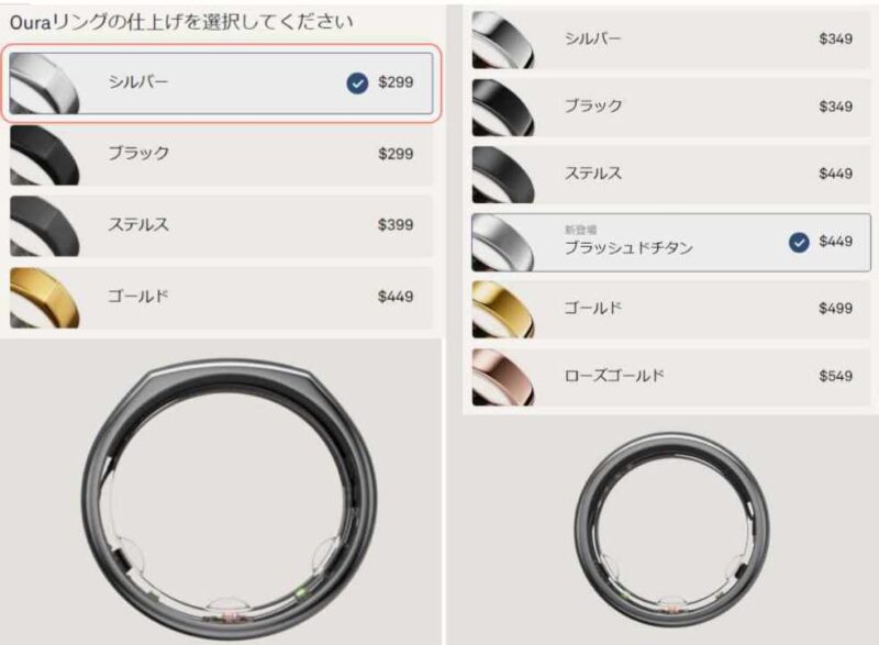Oura Ring　価格表