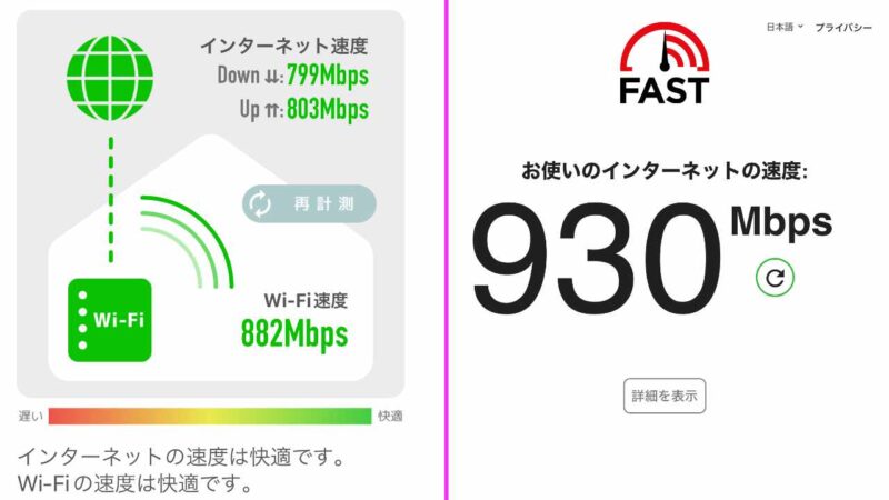 NURO 光 2ギガ　Wi-Fi通信速度テスト